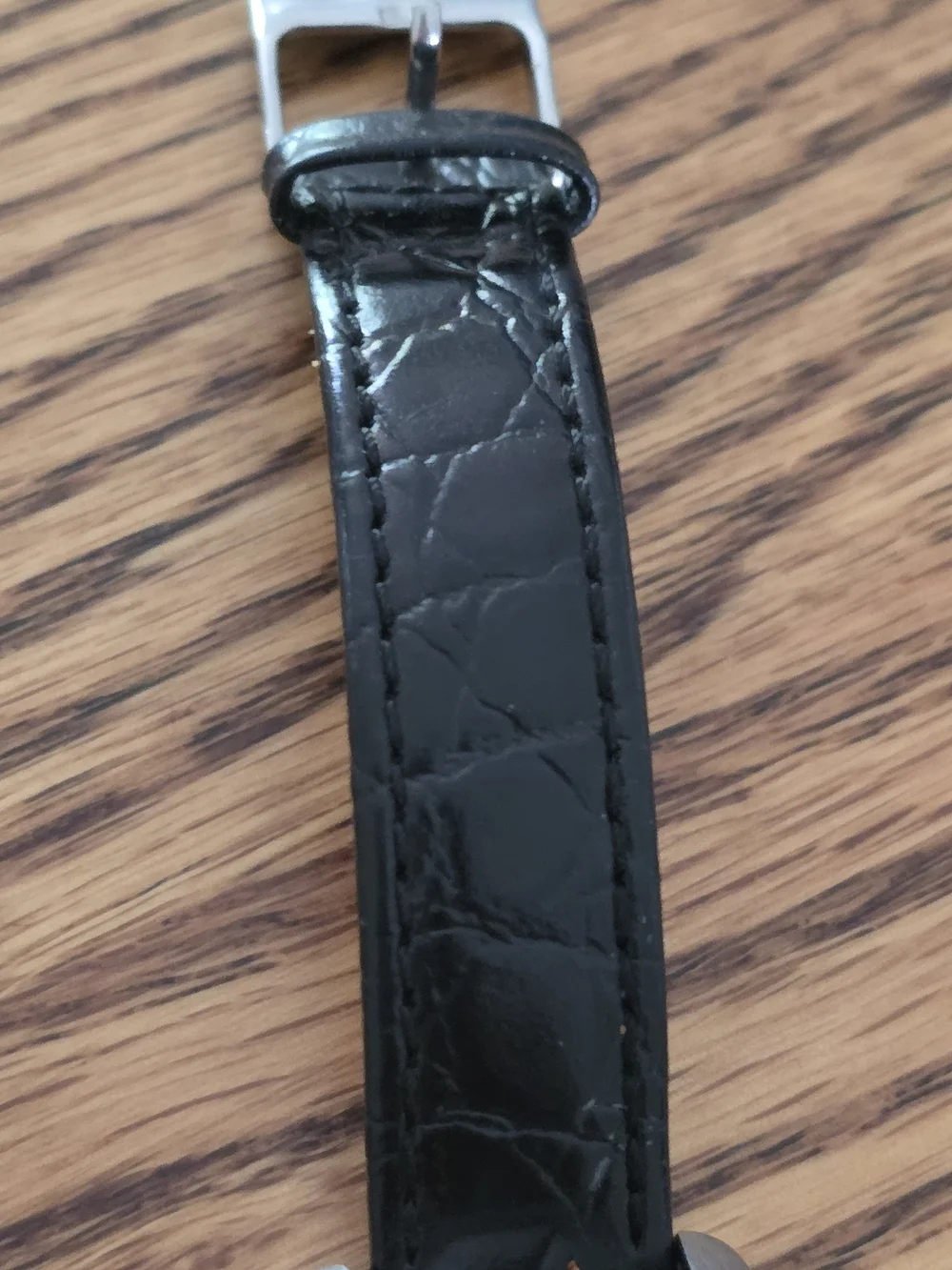 Womans Timex Expedition Black Dial Watch Croc Embossed Black Leather Strap
